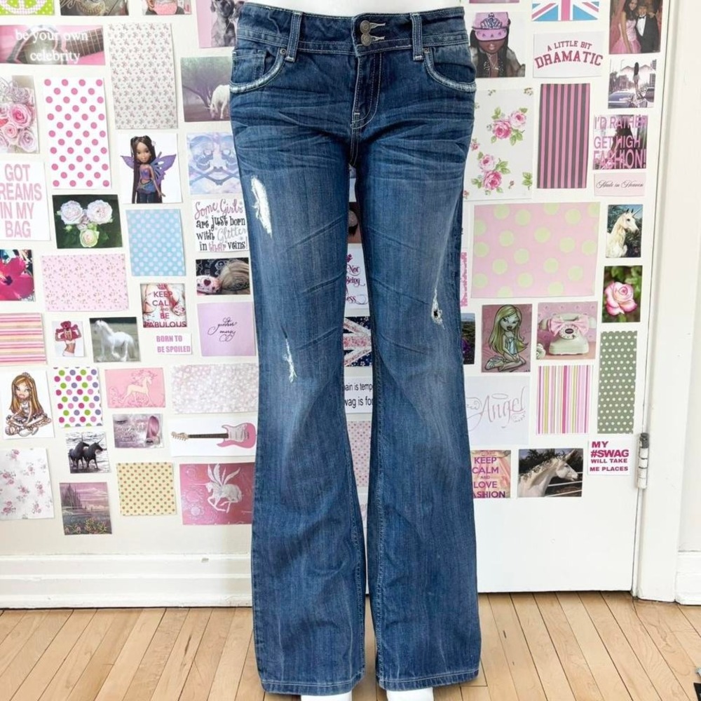 2000s low rise distressed bootcut jeans size 9